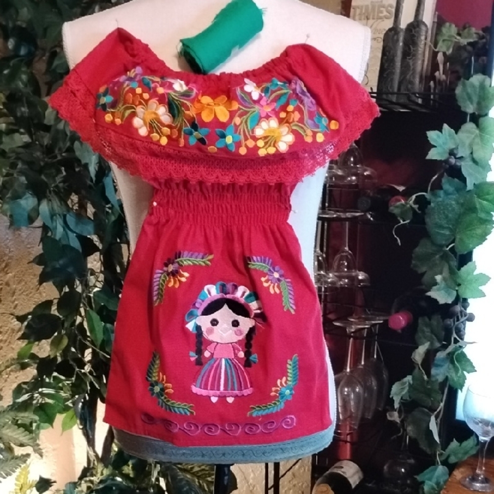 D-043 Girls dress with Colorful Embroidery flowers and detailed embroidered dol